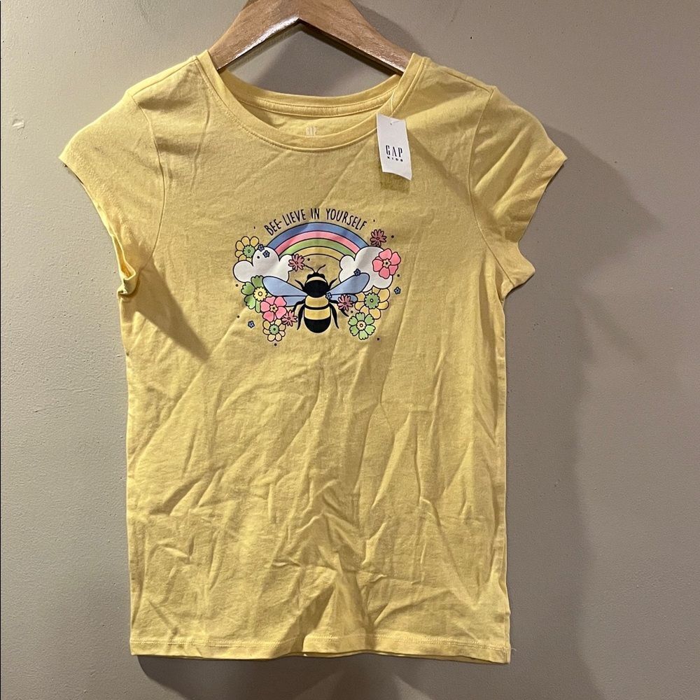 GAP Yellow Tee with Bee and Rainbow Graphic